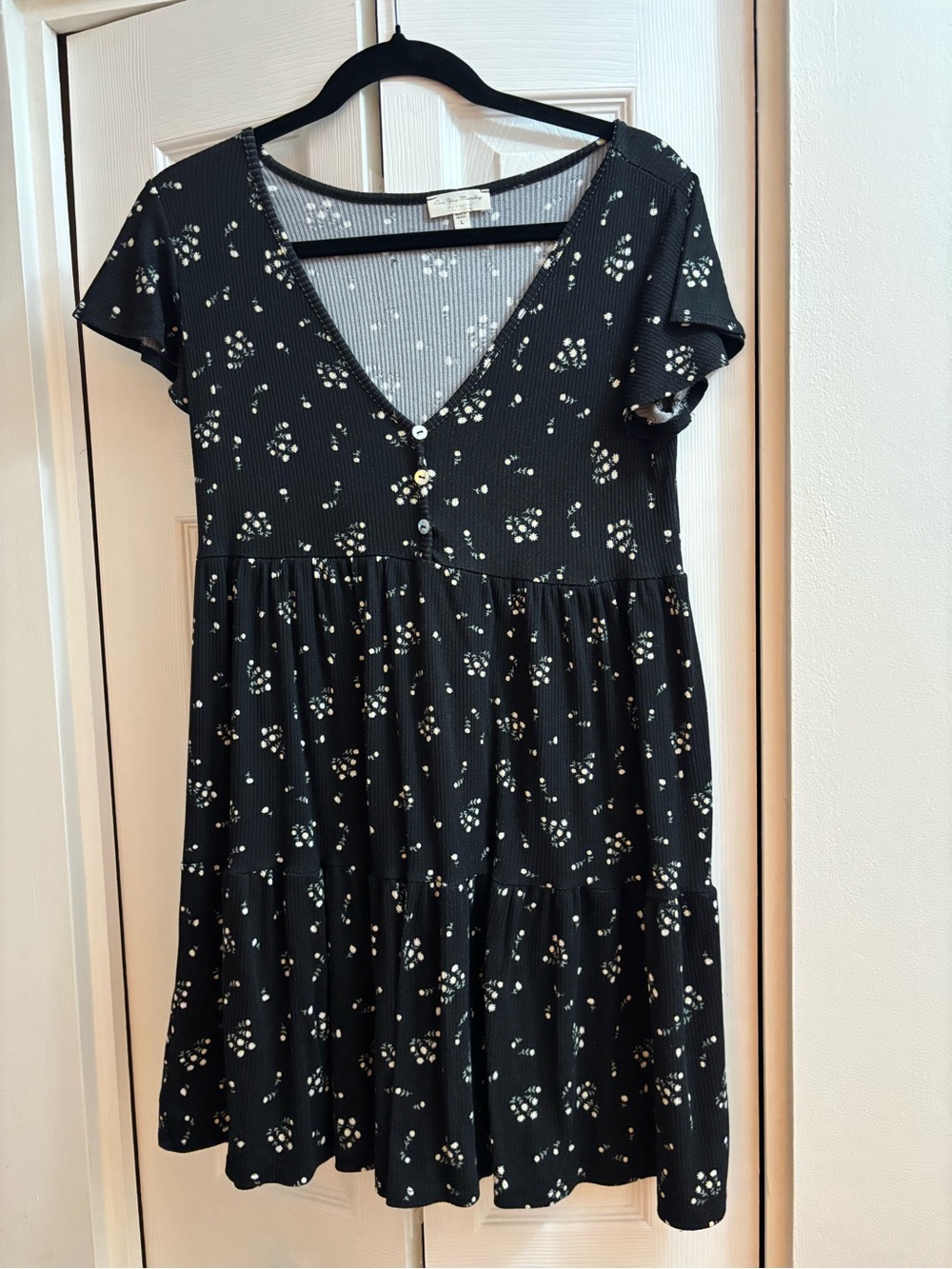 See You Monday Black Mini Dress with Cream Floral Print
